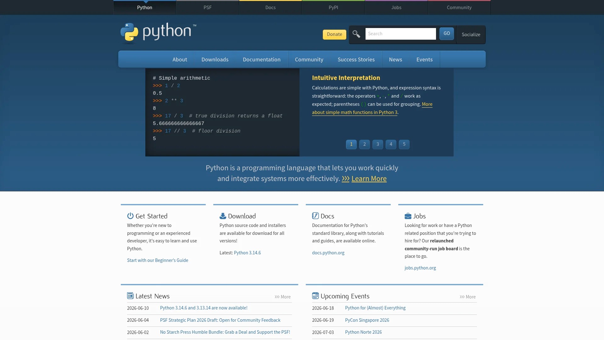 Screenshot of https://www.python.org