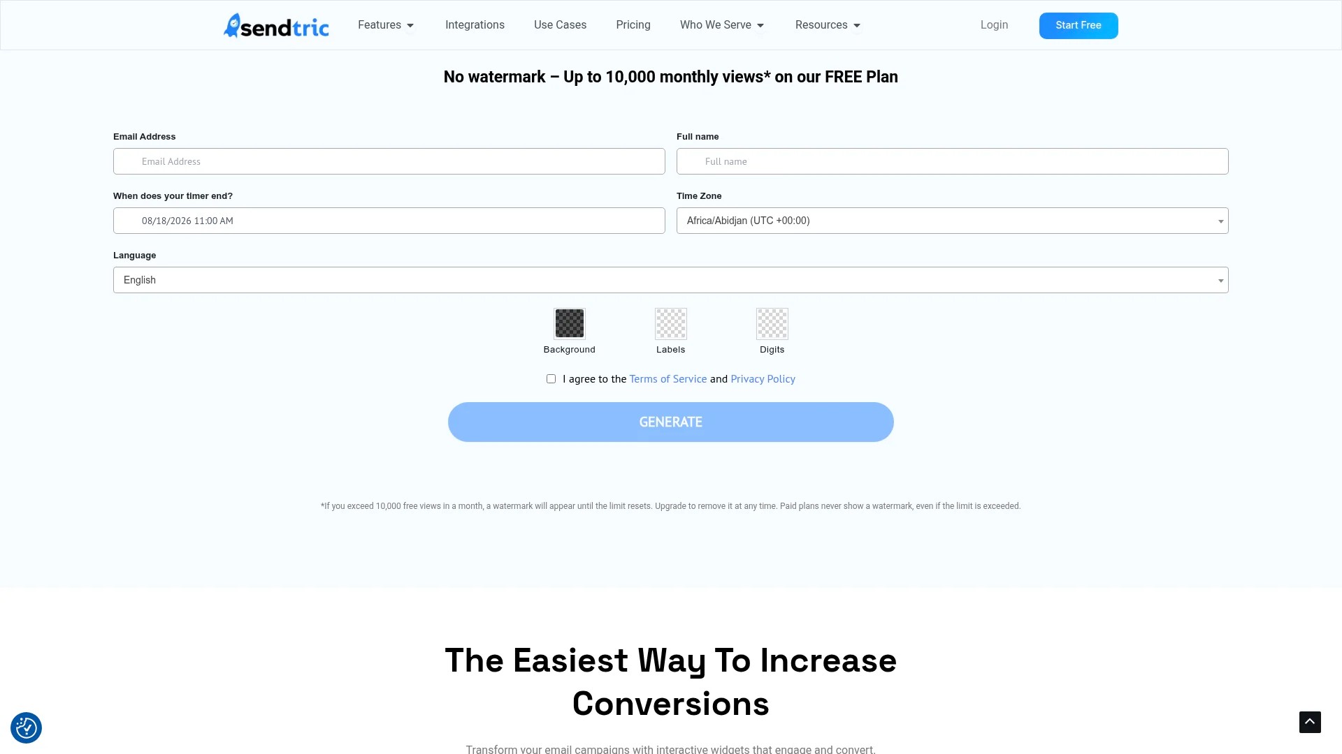 Screenshot of https://www.sendtric.com