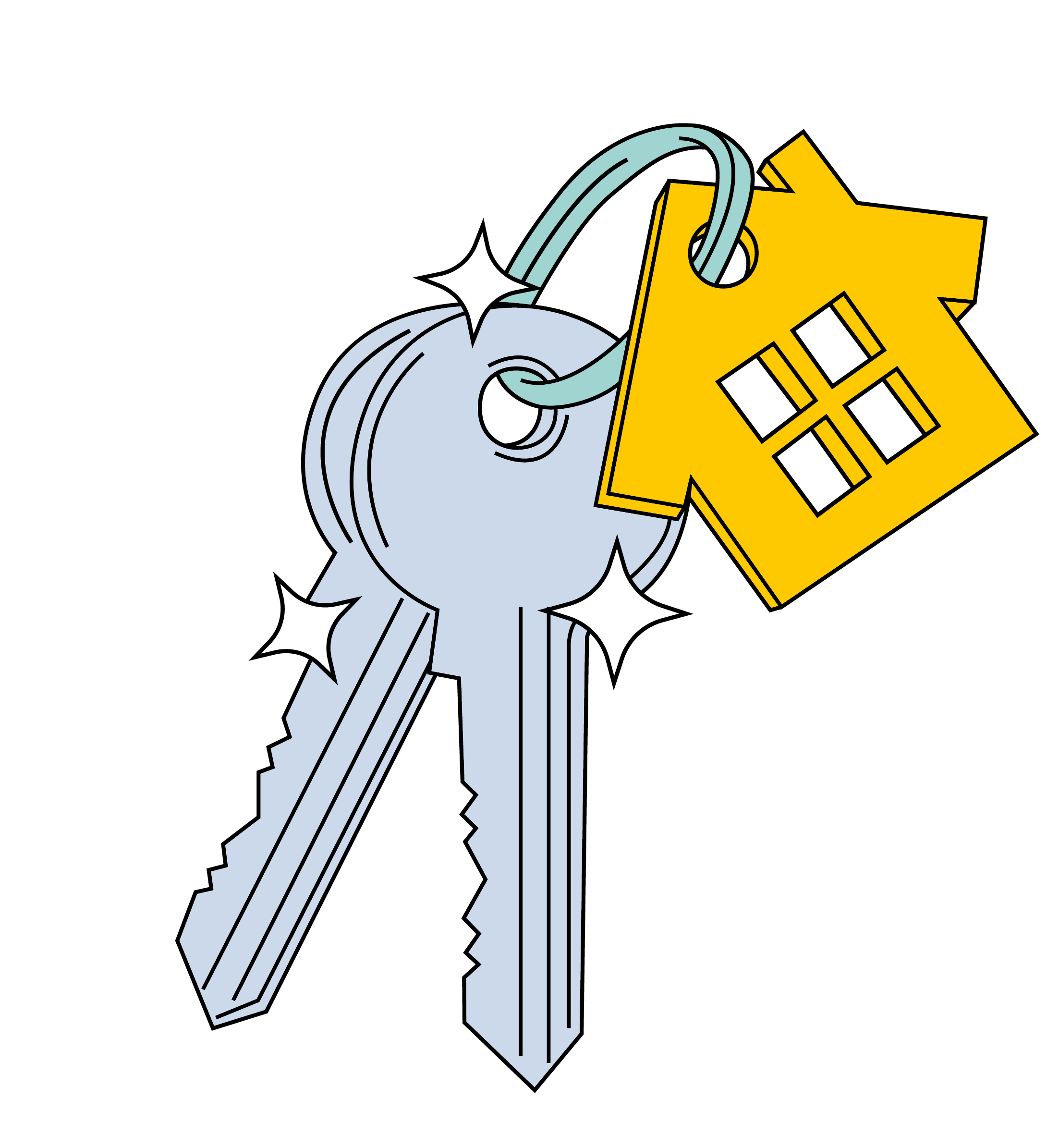 Deux pièces dorées empilées avec une illustration de maison au centre et des éclats brillants autour.