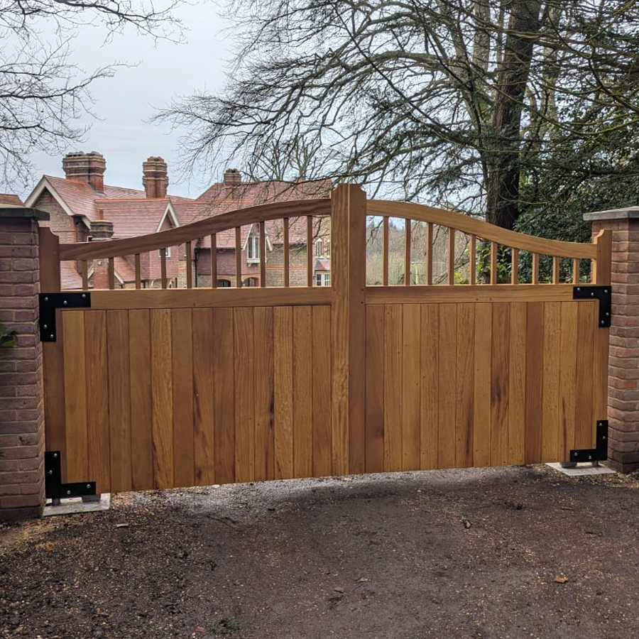 An expert made wooden driveway gate designed and worked by RGM Joinery's expert team