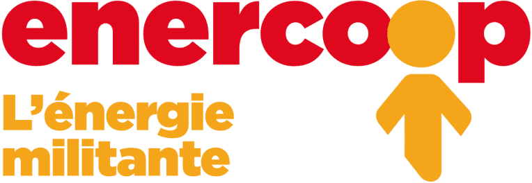 Logo Enercoop avec texte L'énergie militante en jaune.