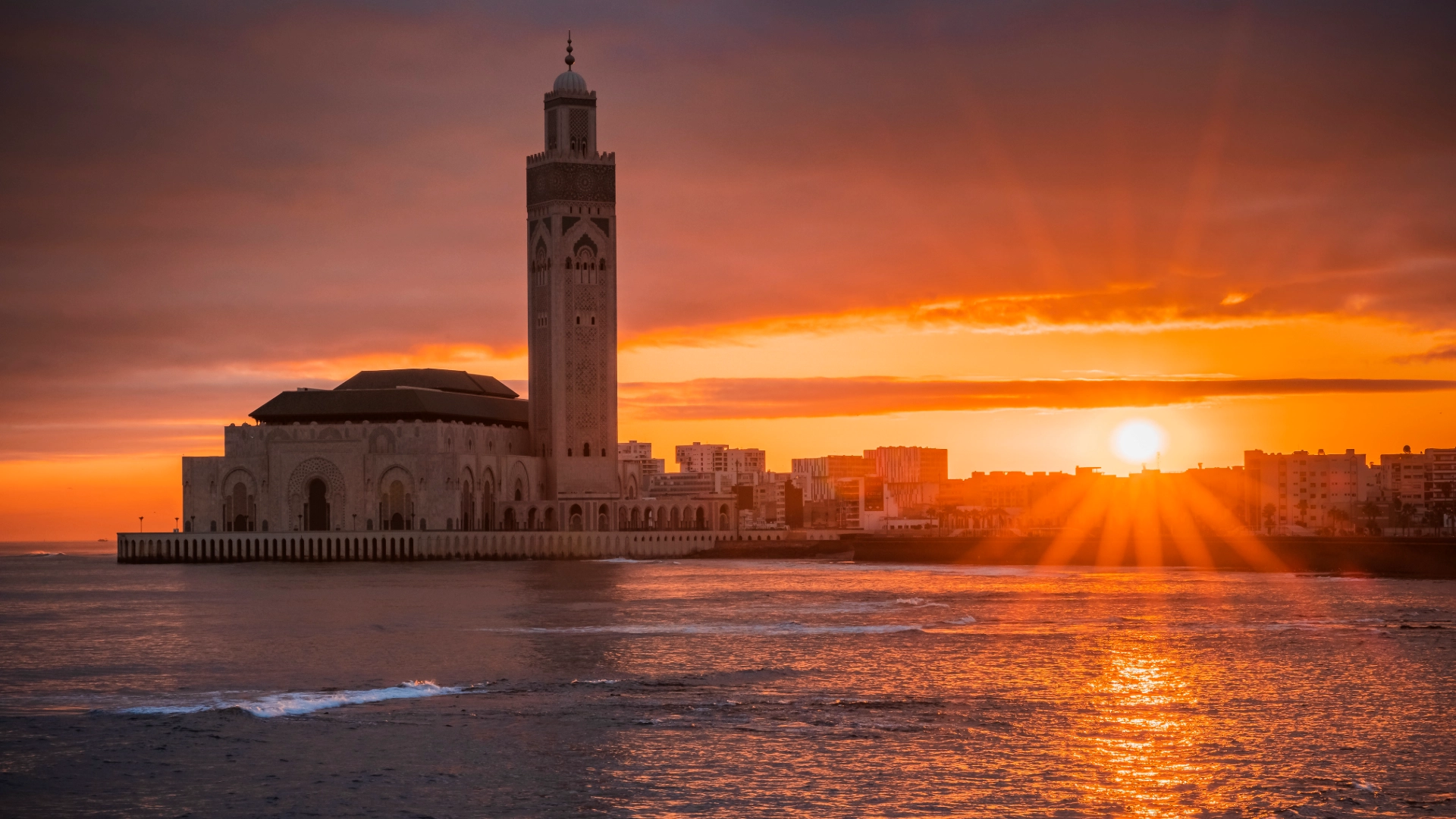 Hassan II Mosque Casablanca Atlantic waves Morocco