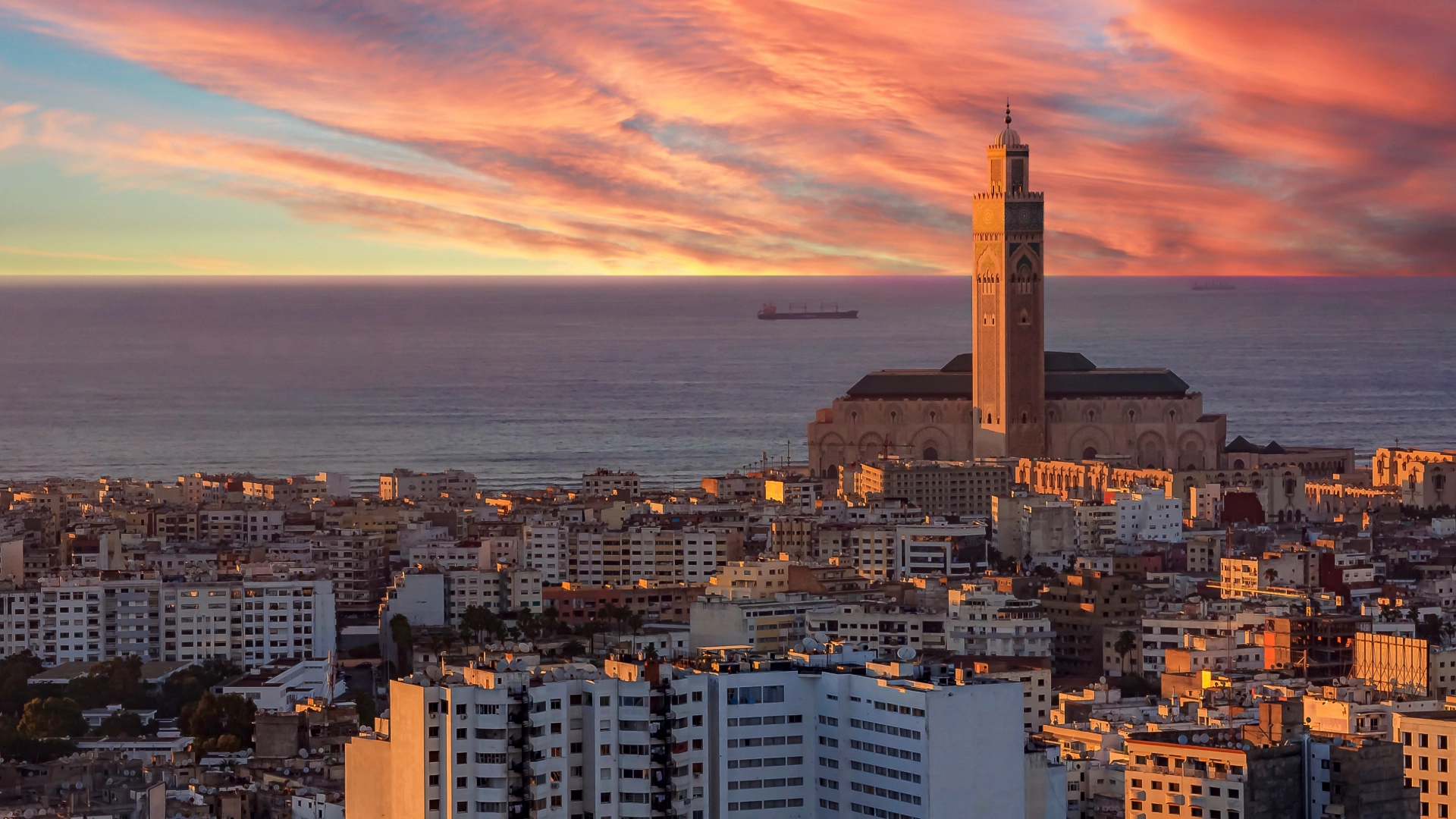 Casablanca Hassan II Mosque Atlantic Morocco sunset