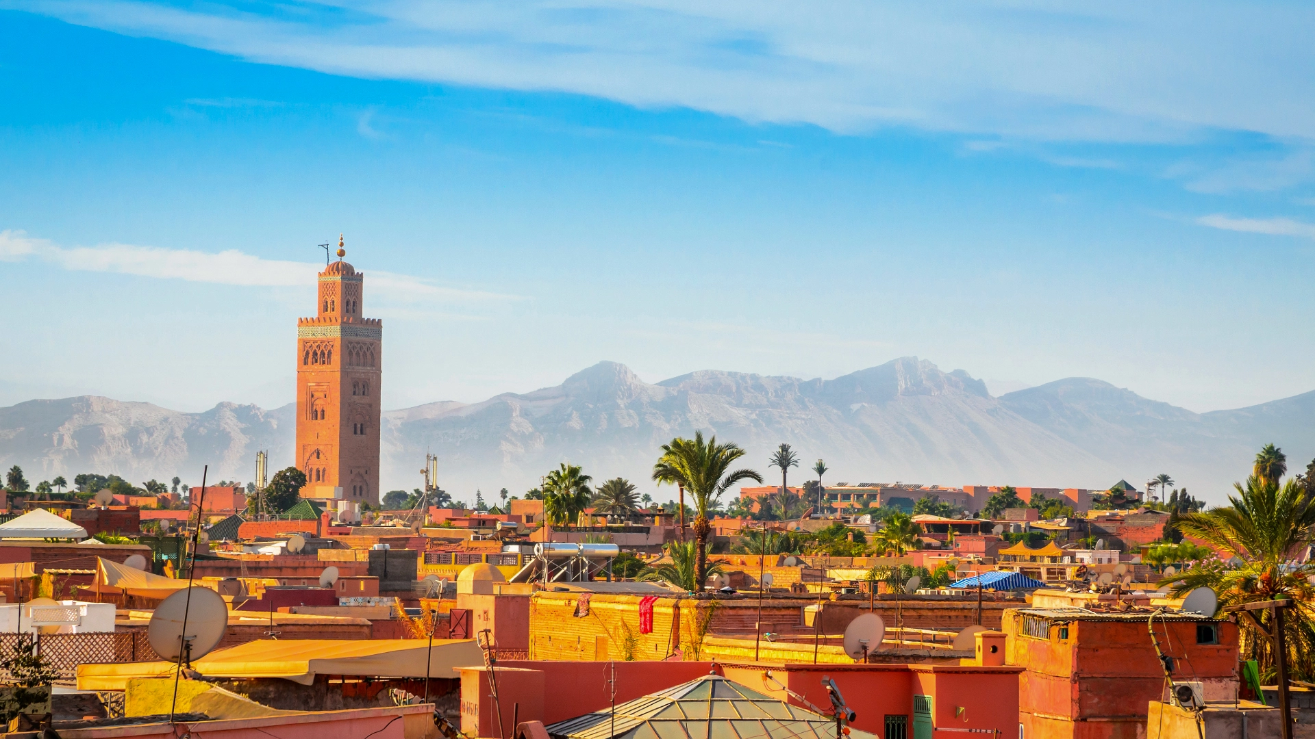 Marrakech rooftops sunset Morocco Atlas