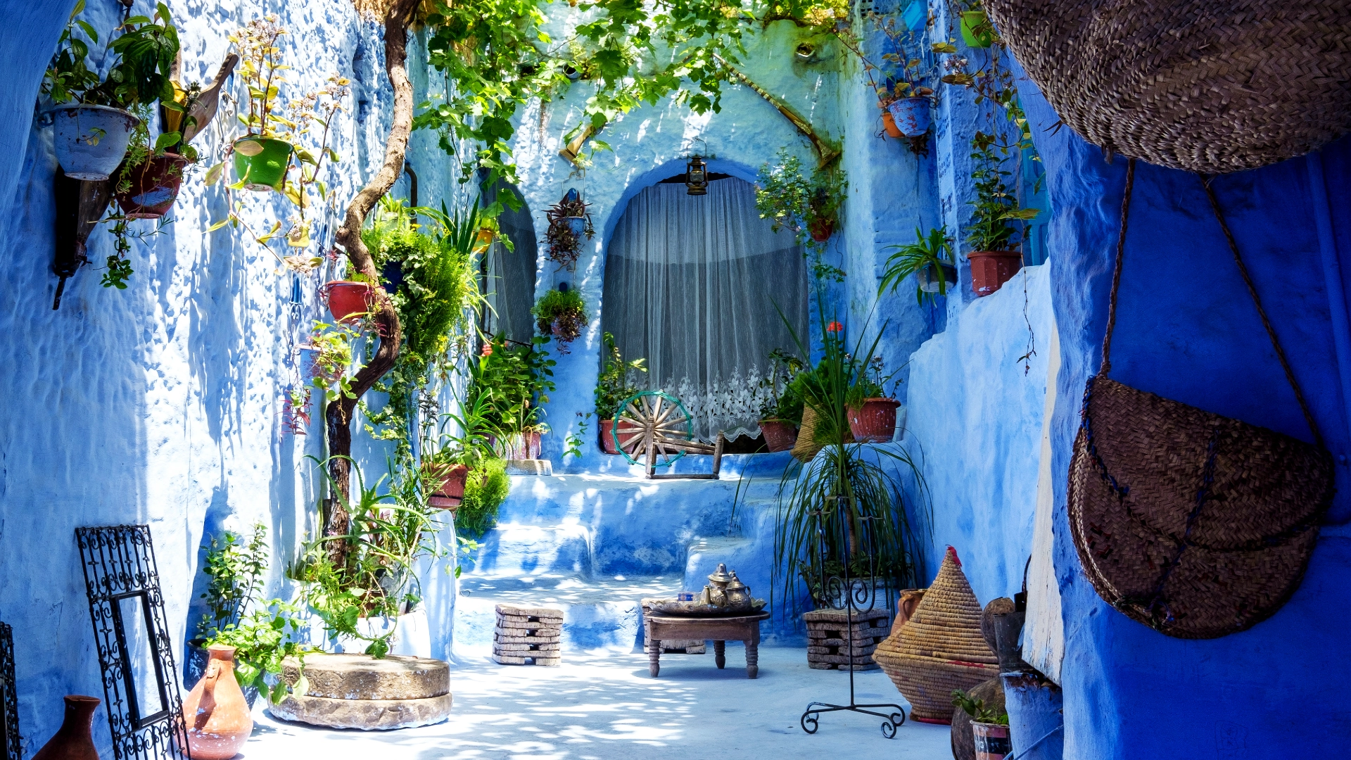 A quiet blue alley in the Chefchaouen medina