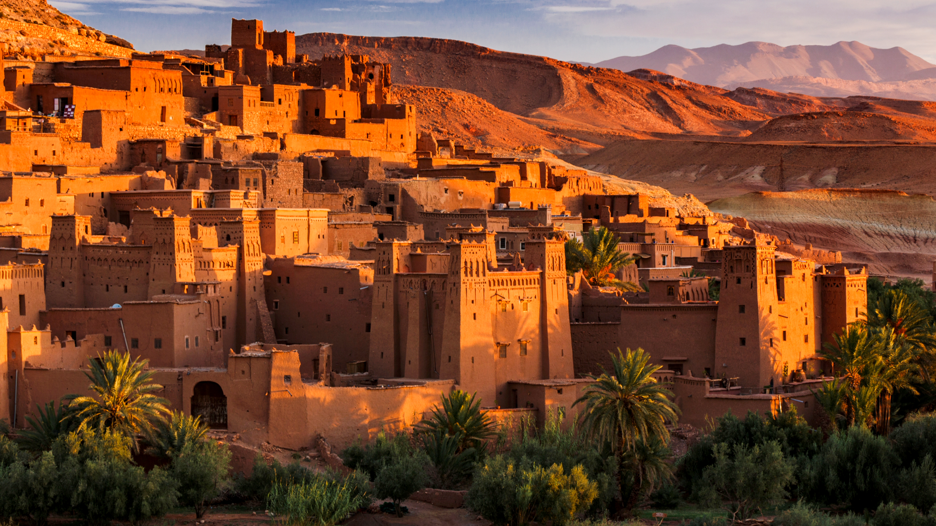 Ait Ben Haddou Morocco kasbah landscape golden hour