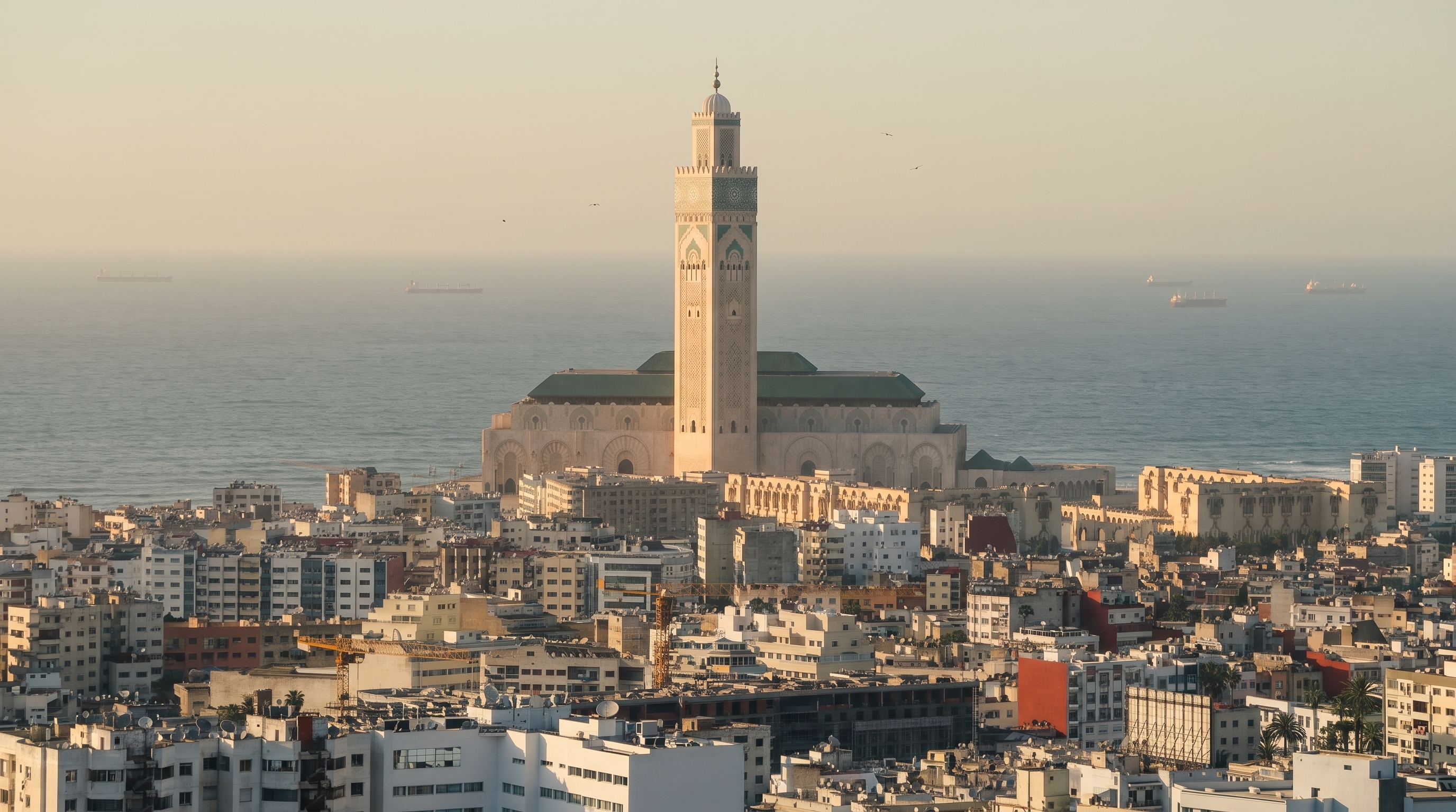 Casablanca Morocco rooftop dinner Hassan II Mosque sunset