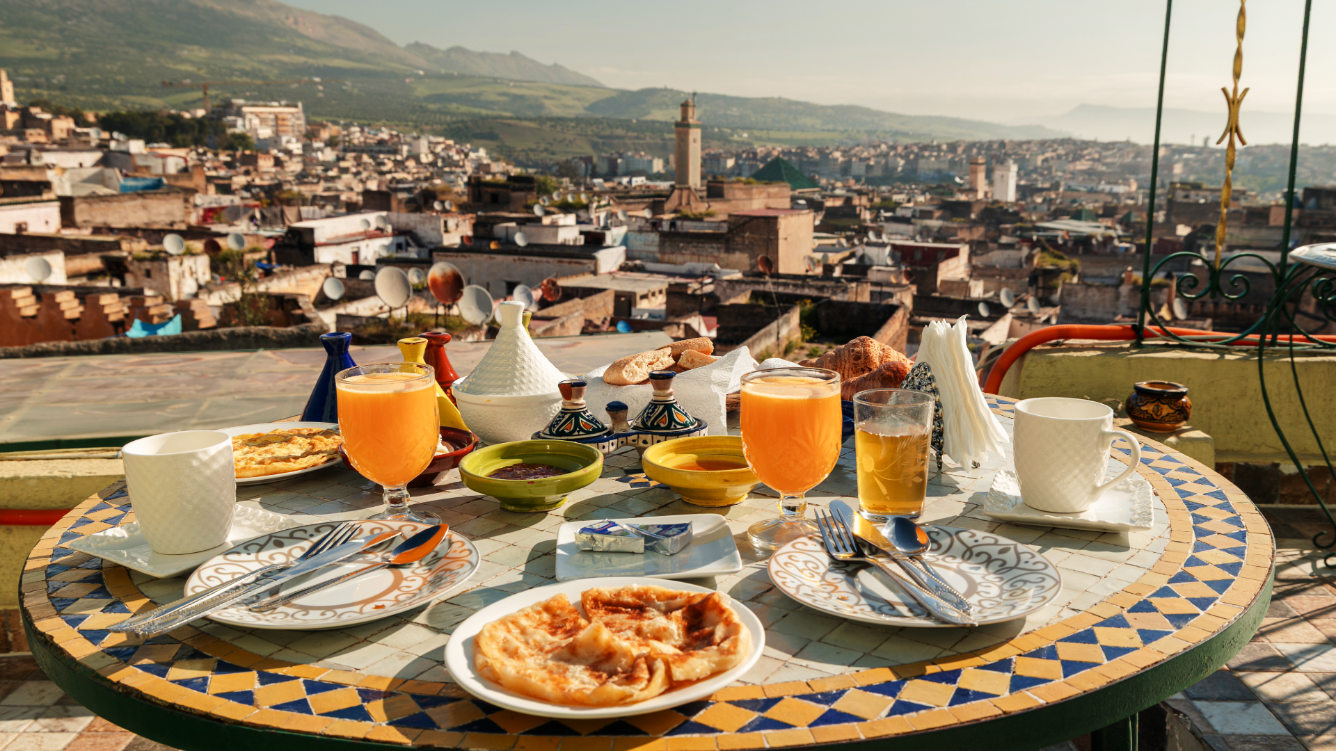 Fes Morocco rooftop dinner medina sunset