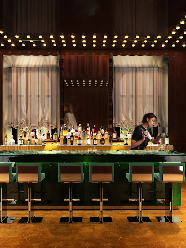 Elegant interior detail of the American Bar at Hotel Experimental Roma.