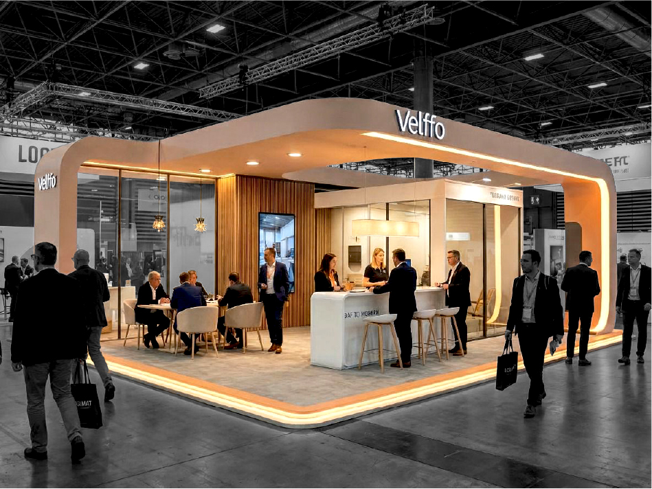 Stand sur-mesure Velffo au design contemporain sur salon professionnel