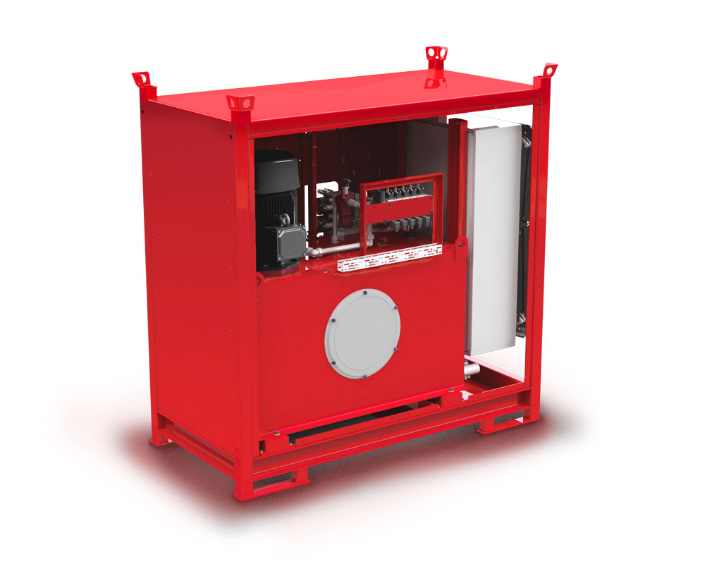 Individuelles Hydraulikaggregat mit Einhausung in der Bautechnik von AROS Hydraulik