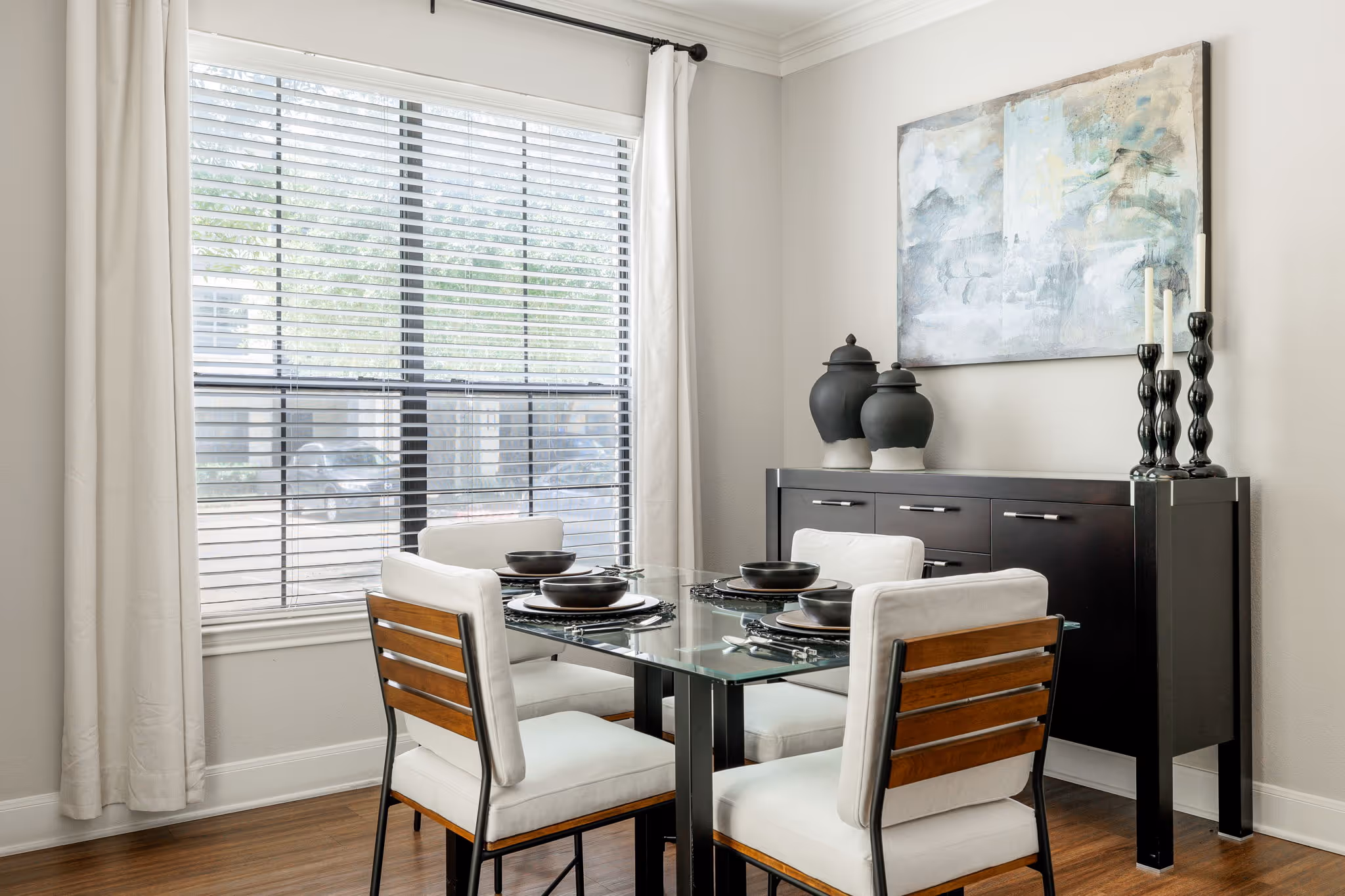 Dining area with table and chairs