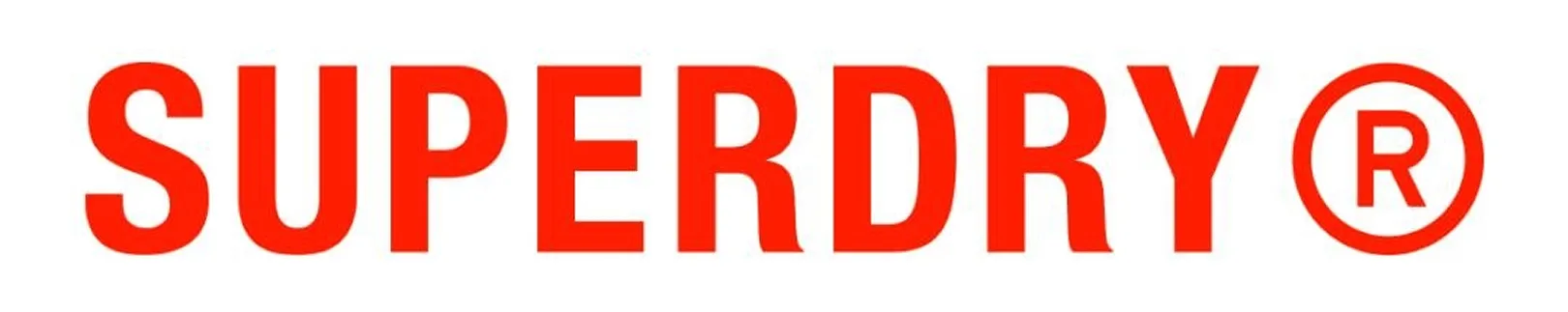 SUPERDRY registered trademark logo in bold red capital letters on white background.