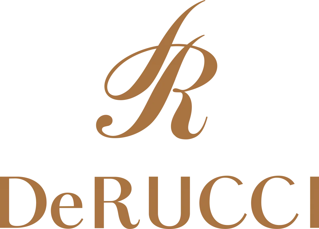 DeRUCCI brand logo with stylized letters 'DR' in brown.