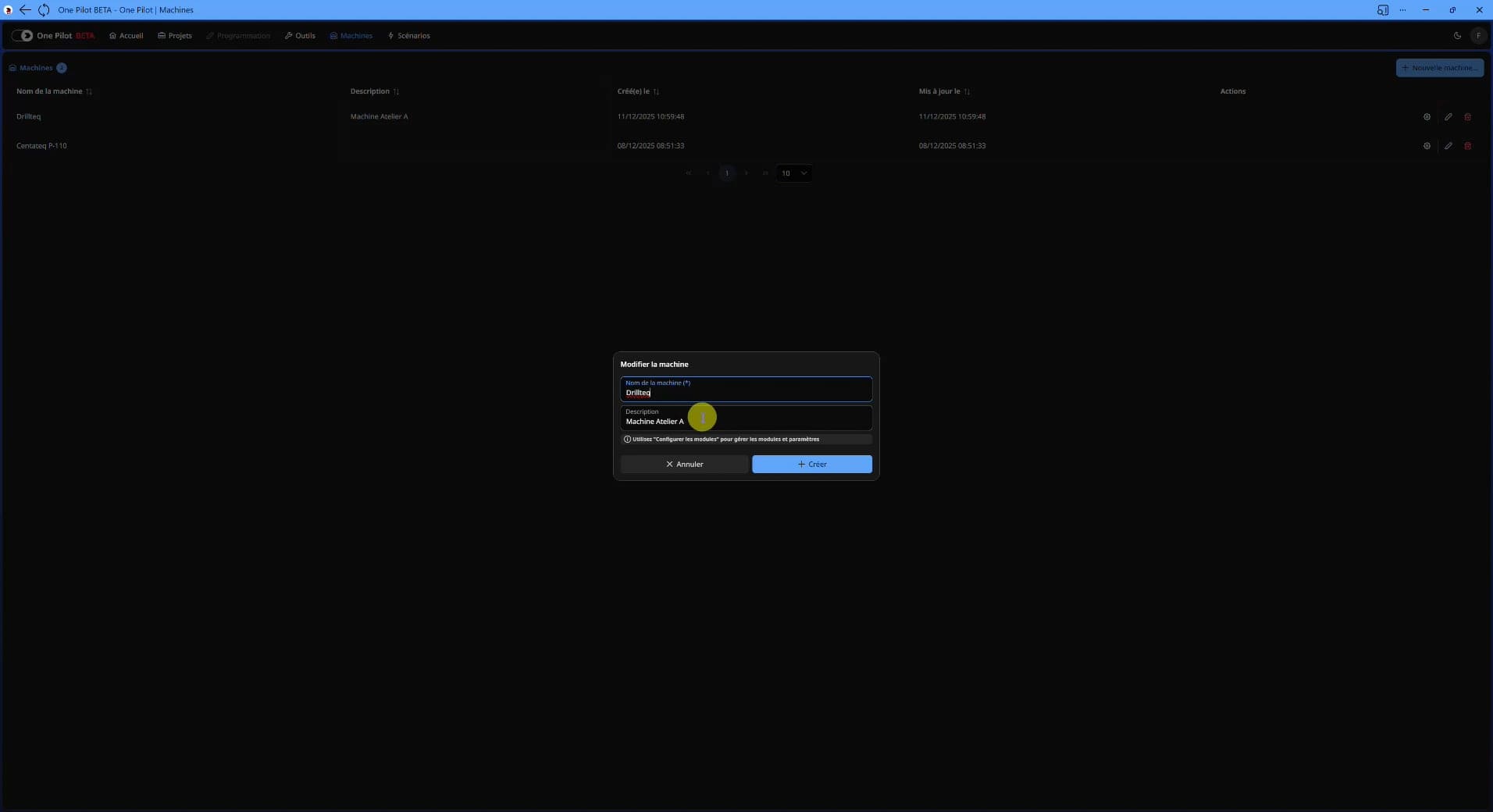 Onglet Machine (version longue)