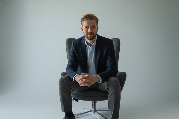 Man sitter i fåtölj