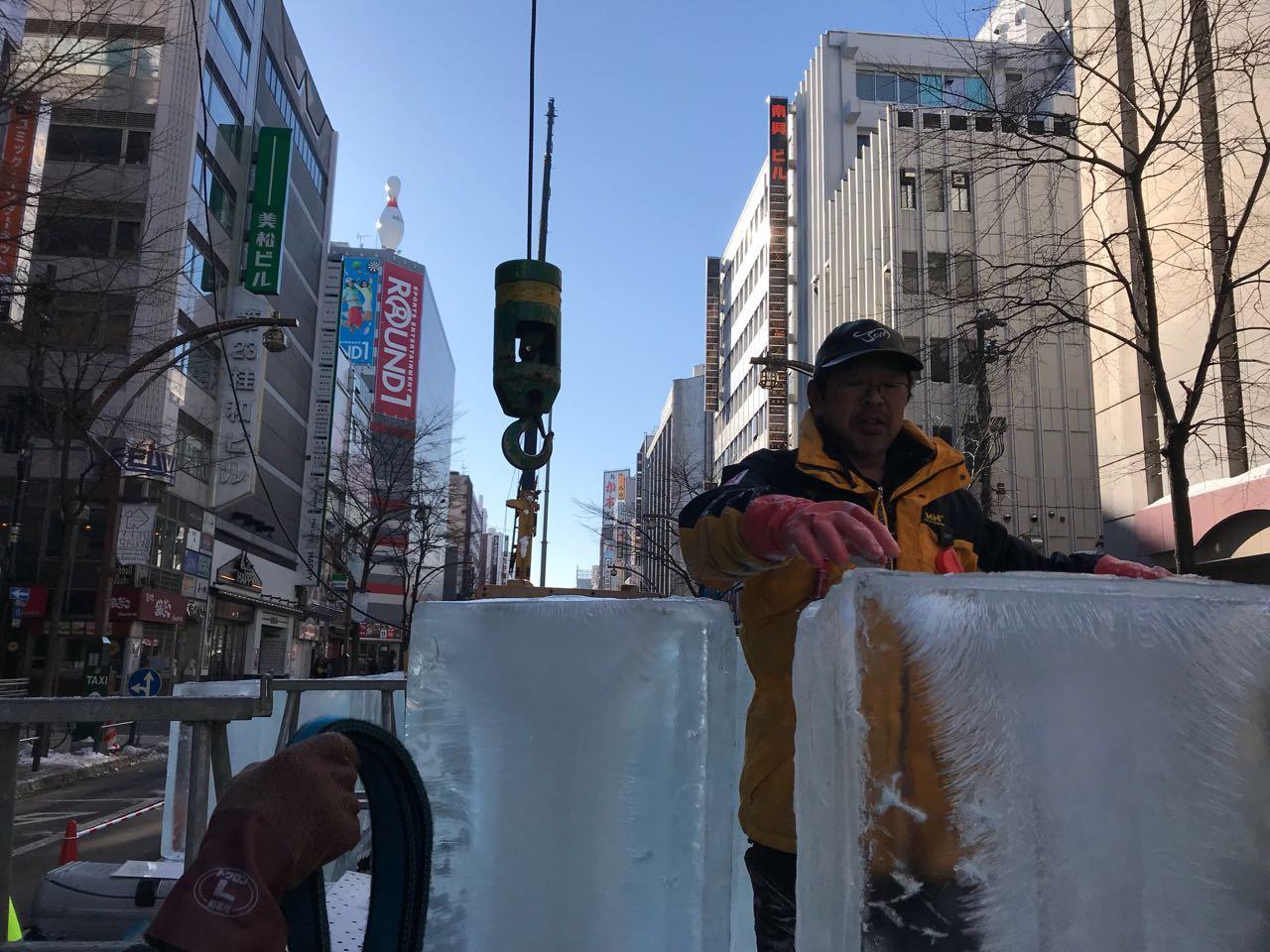 Sapporo Japan lifting with cranes in the middle of the street