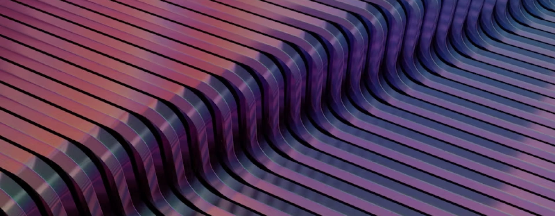 Abstract 3D pattern of parallel purple and black curved lines creating a wave-like effect.