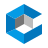 Blue and gray three-dimensional geometric cube icon.