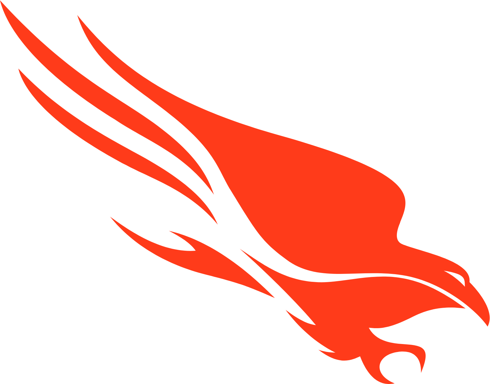 Stylized red eagle head with extended feathers on a black background.