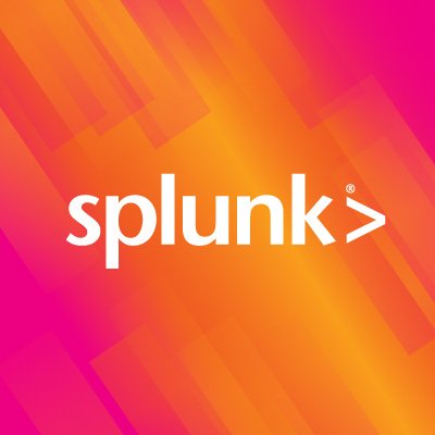 Splunk logo with white text and a greater-than symbol on an orange and pink gradient background.