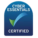Cyber Essentials Certified badge with a blue shield and checkmark.