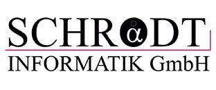 Logo von Schrodt Informatik GmbH mit stilisiertem @-Zeichen im Schriftzug.