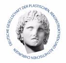 Logo mit einem antiken Marmorporträt eines Kopfes und kreisförmigem Text der Deutschen Gesellschaft für Plastisch-Rekonstruktive und Ästhetische Chirurgie.