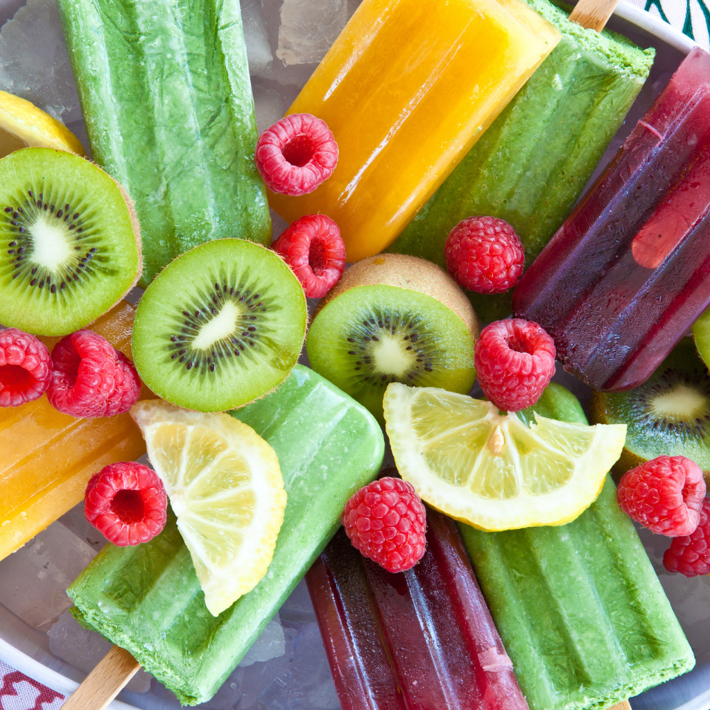 Popsicles and fruit on ice to help cool down body temperature.