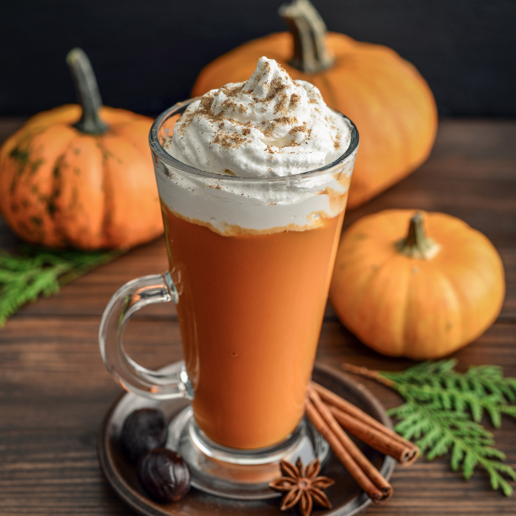 Cup of pumpkin spice latte with whipped cream showing the additions coffee now has.