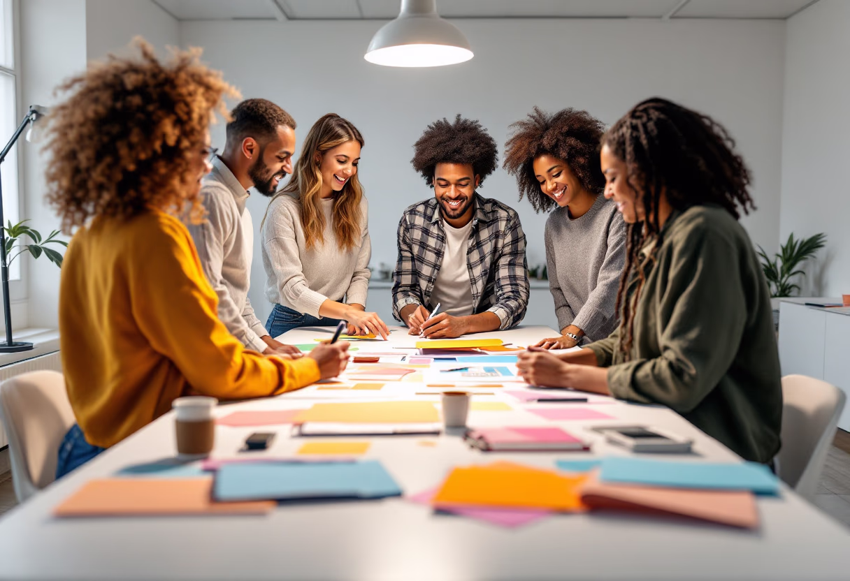 image of team brainstorming session (for a graphic design studio)