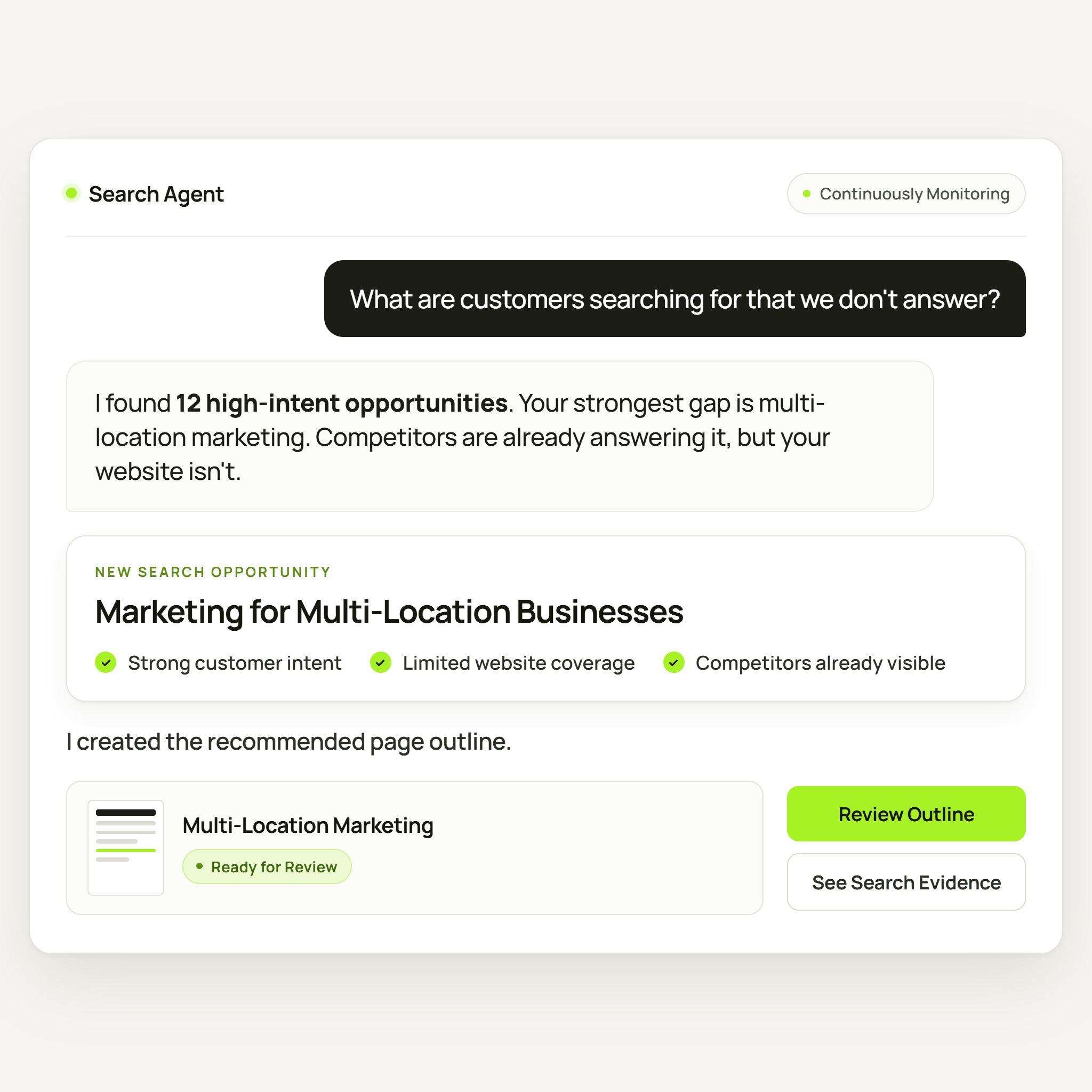 Search Agent local search results interface