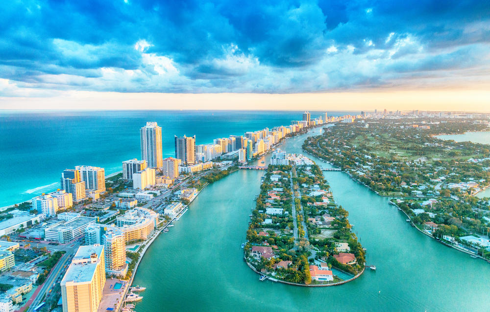 Aerial view of Miami Beach coastline, Florida