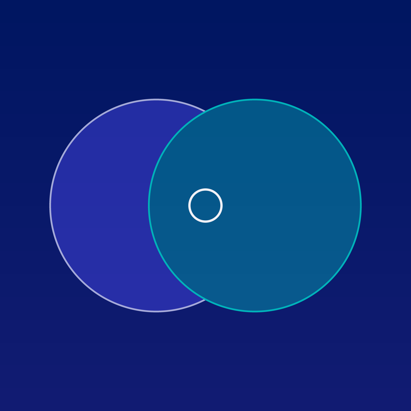 Two overlapping circles in blue and teal on a navy background, representing a HubSpot and Salesforce comparison