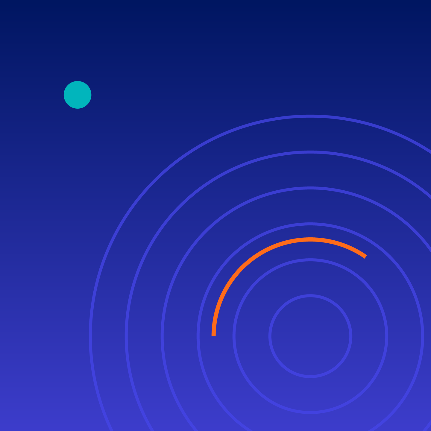 Abstract concentric rings with an orange arc on a navy and blue gradient, representing PPC agency pricing