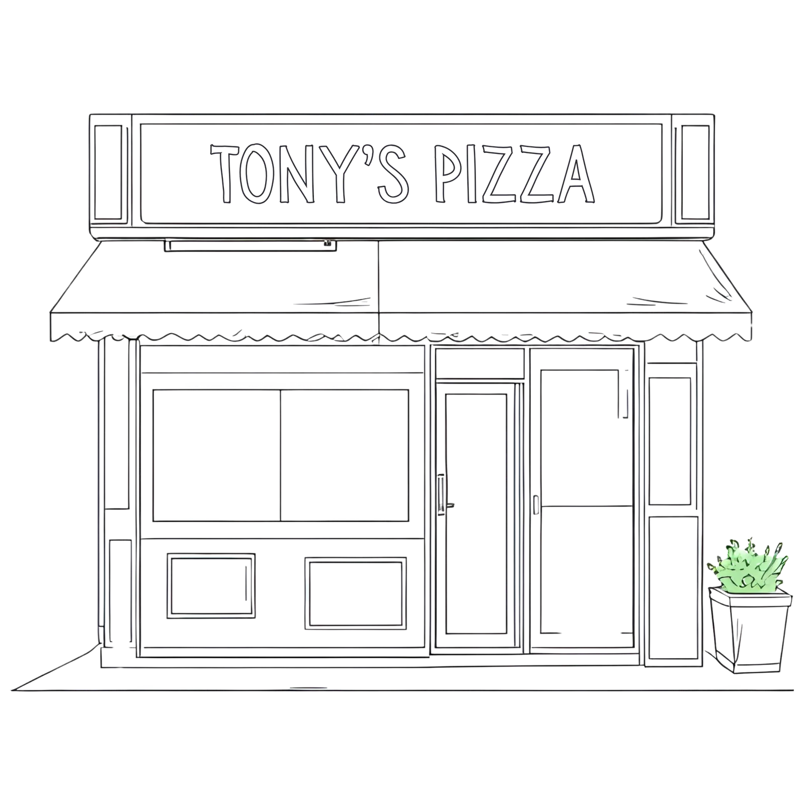 Line-art illustration of the Oya storefront