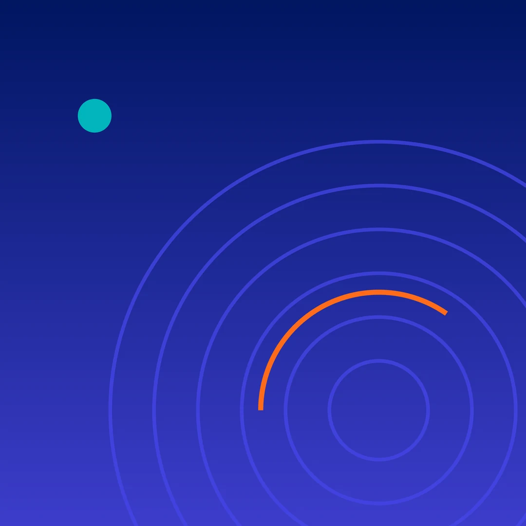 Abstract concentric rings with an orange arc on a navy and blue gradient, representing PPC agency pricing