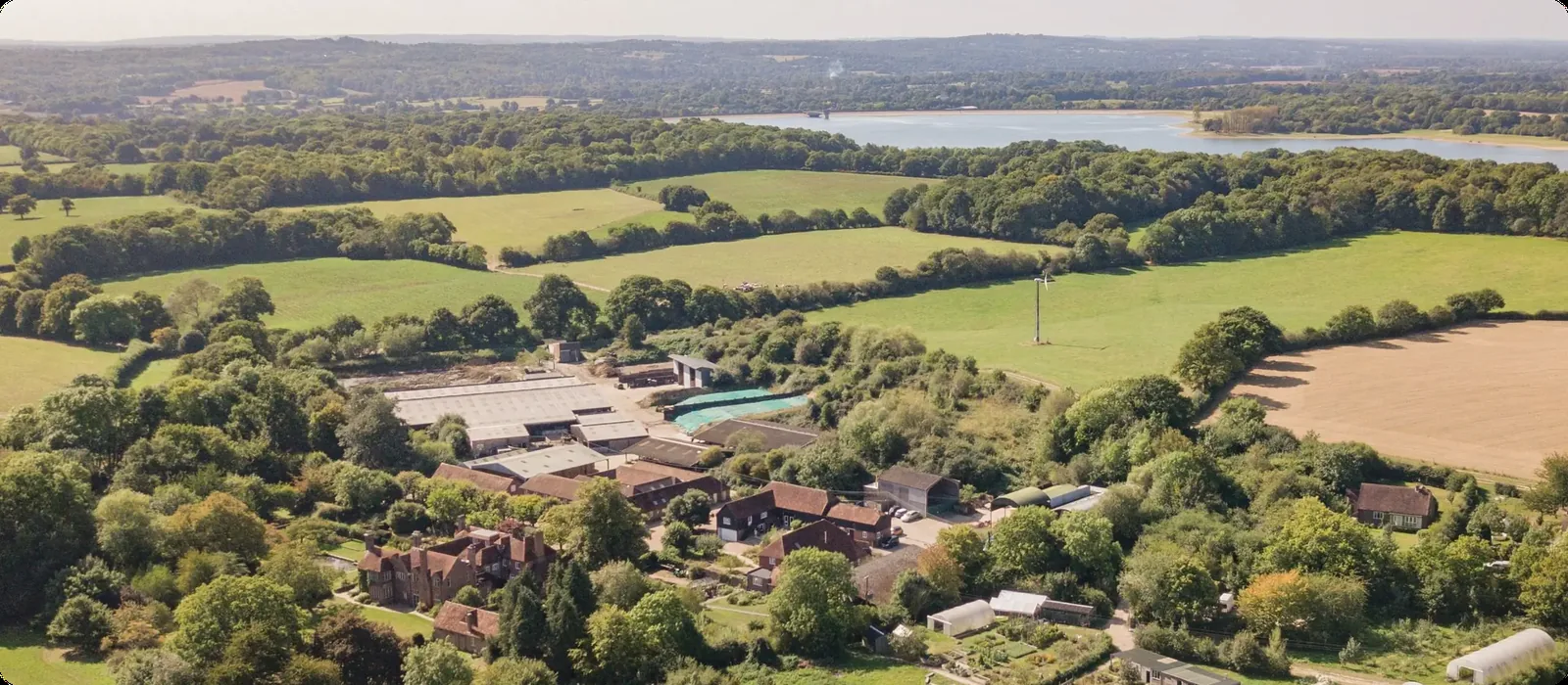 Aerial view of the Bore Place estate and surrounding countryside