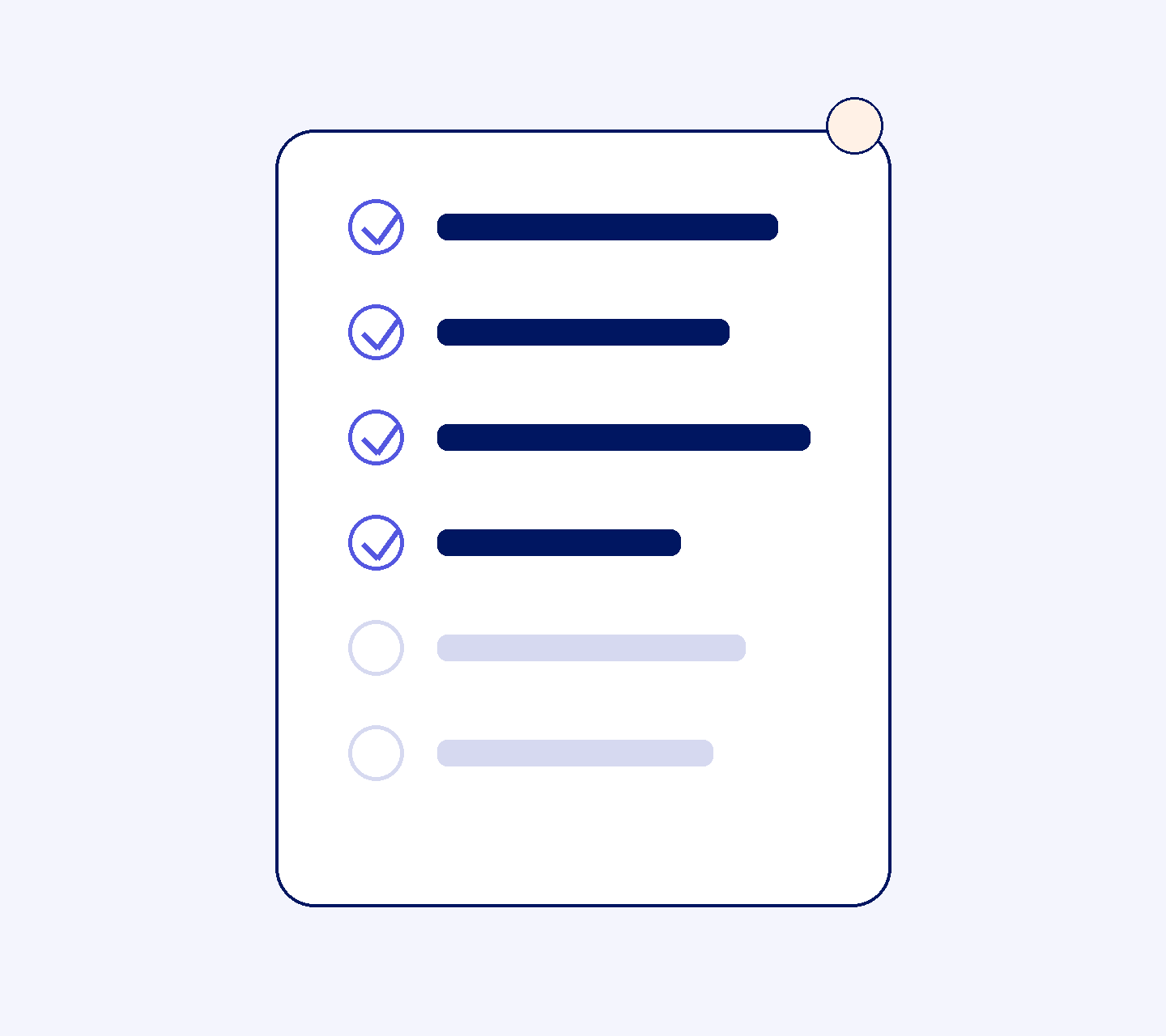 A card of checklist rows with the first items ticked in indigo, representing an ecommerce SEO audit in progress