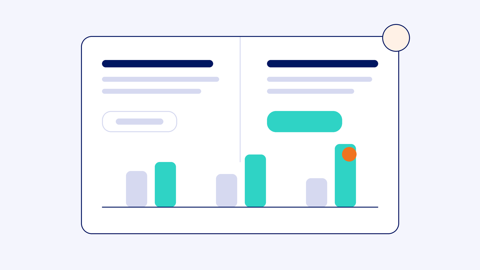 Abstract illustration of an A/B split test card with paired results bars beneath