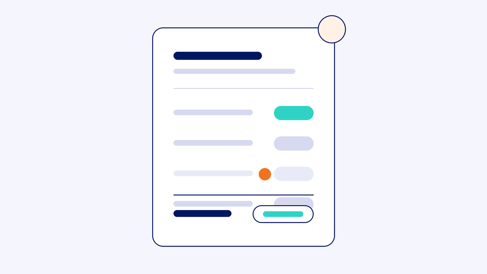 Abstract illustration of an audit document with line items and price pills