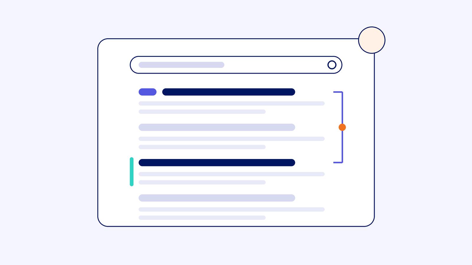 A search results card with an ad result at the top and an organic result marked in teal, bracketed together