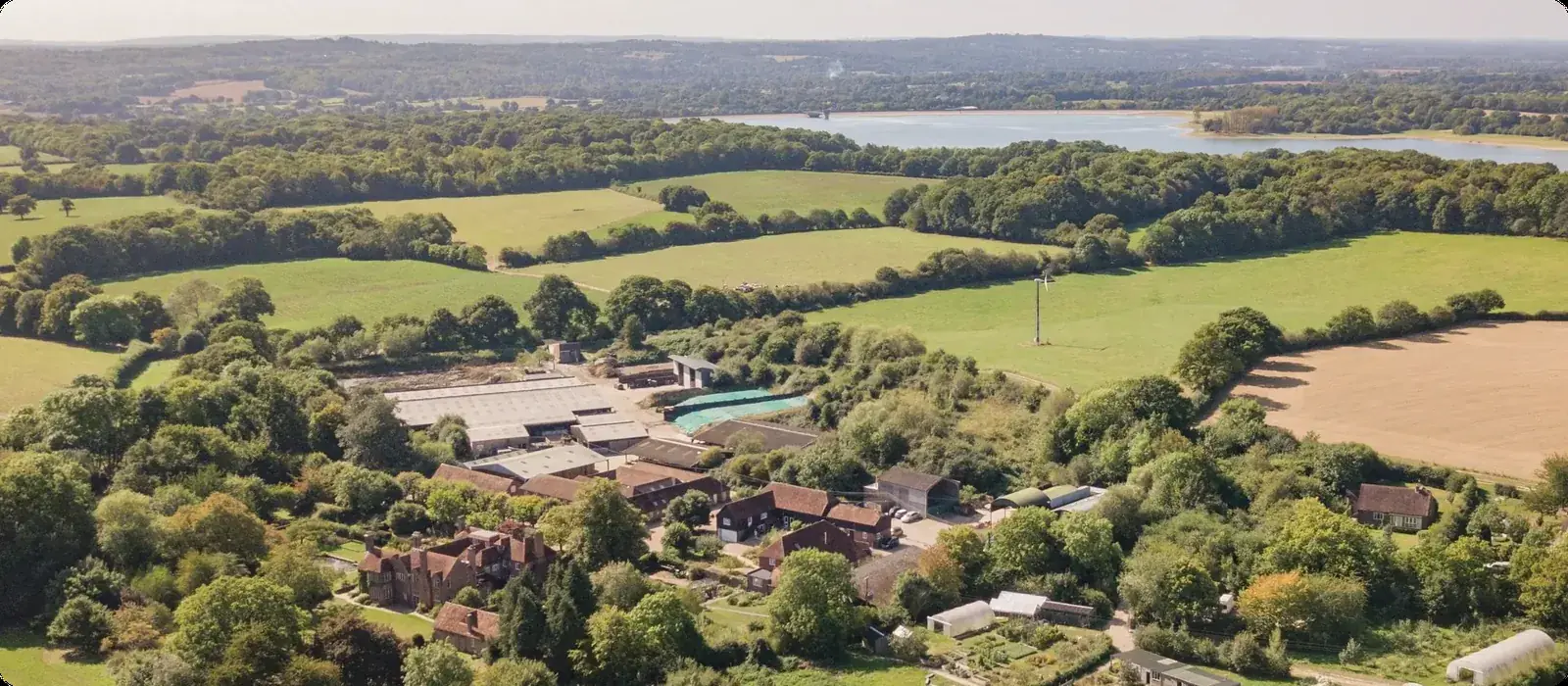 Aerial view of the Bore Place estate and surrounding countryside