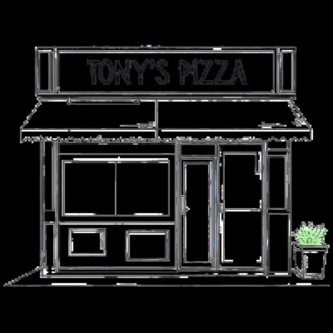 Line-art illustration of the Oya storefront