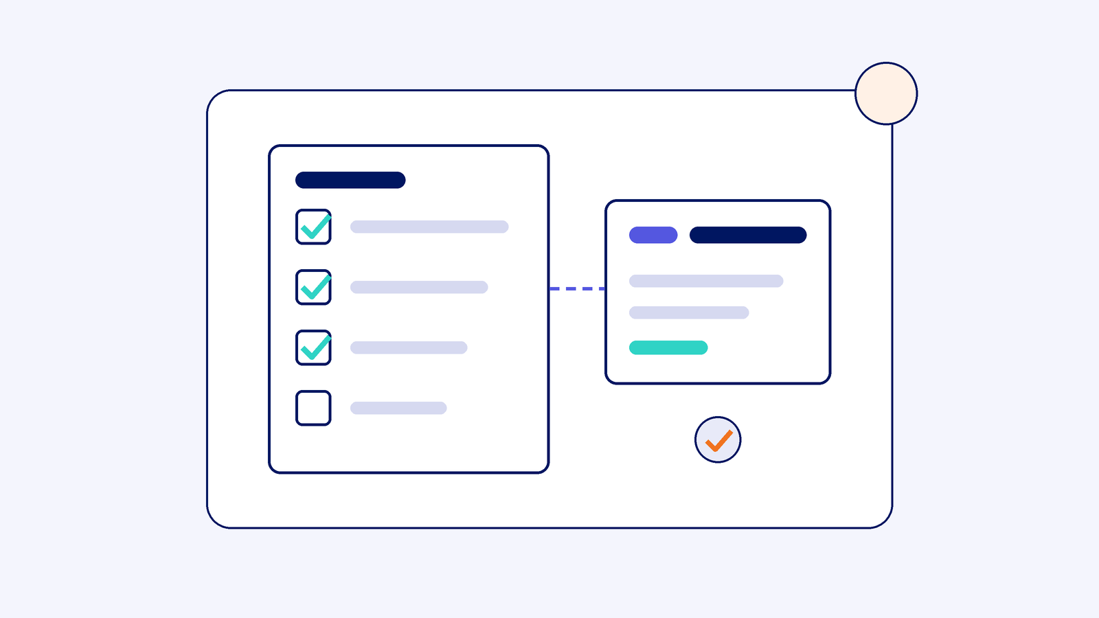 Abstract illustration of a vetting checklist linked to a search ad card
