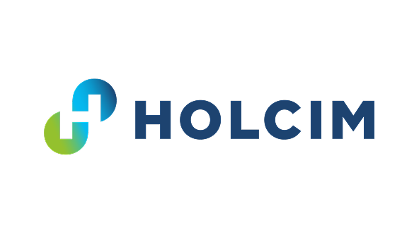 Holcim company logo with two interlocking shapes in green and blue beside the text HOLCIM.