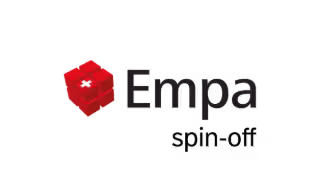 Empa logo with black text and a red cube made of smaller cubes with a white cross on top left cube.
