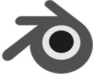 Blender software logo with a circular eye and three extending arms in gray and black.