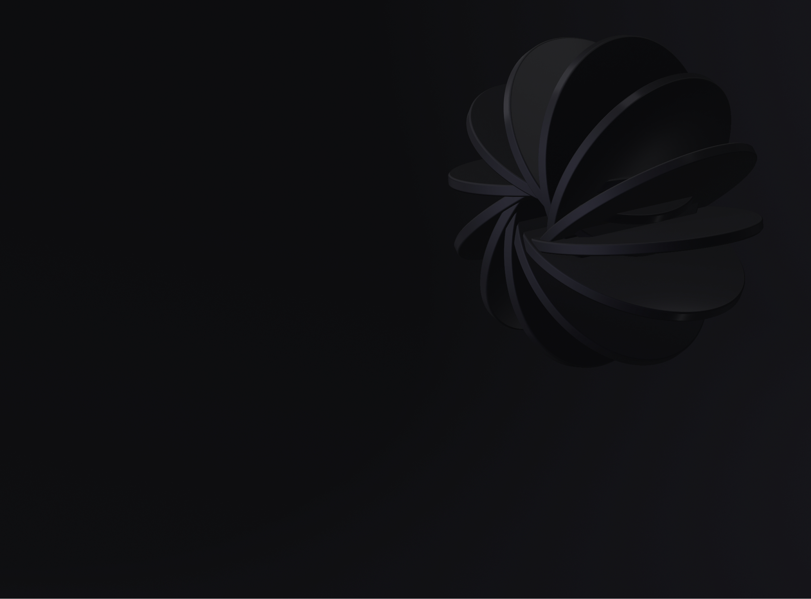 Abstract dark 3D spiral shape with curved segments on a black background.