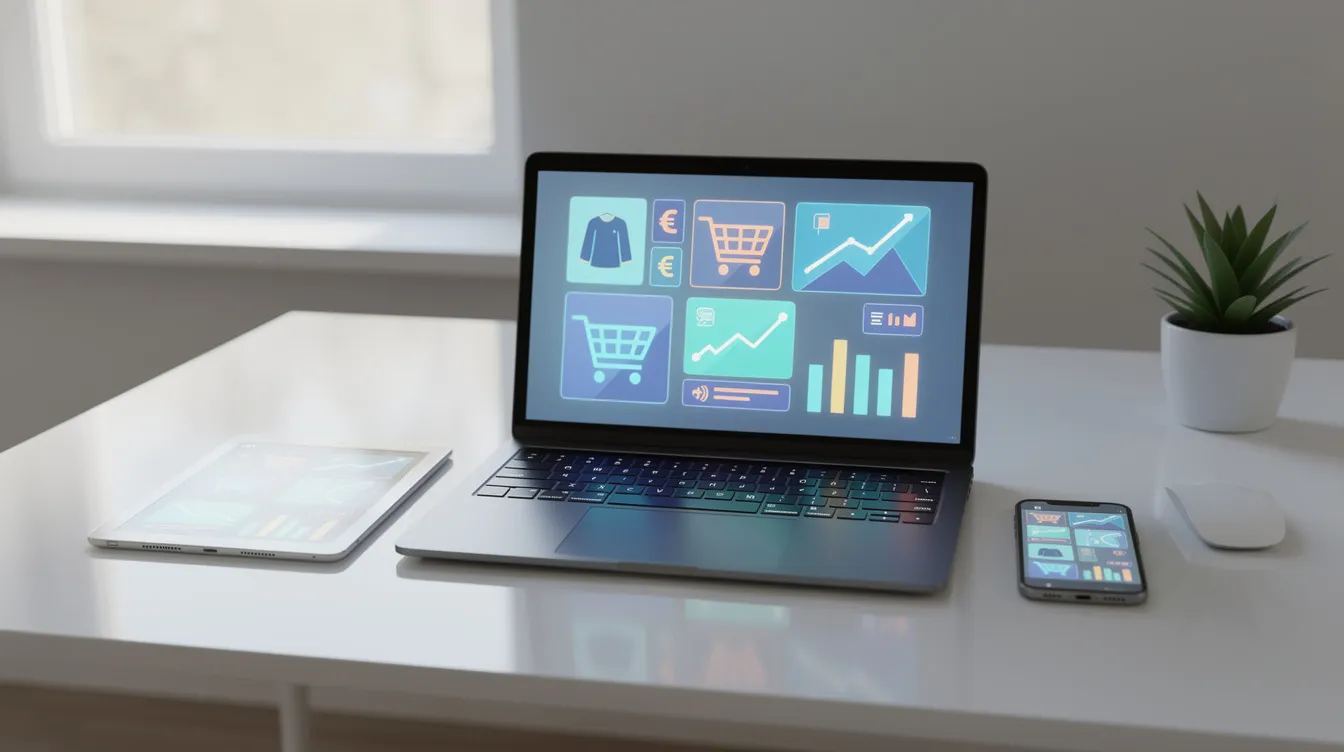 The image depicts a diverse group of people engaging in various online business activities, such as creating digital products, managing a social media presence, and conducting market research. This visual representation highlights the vibrant landscape of online business ideas and the potential for success in 2026.